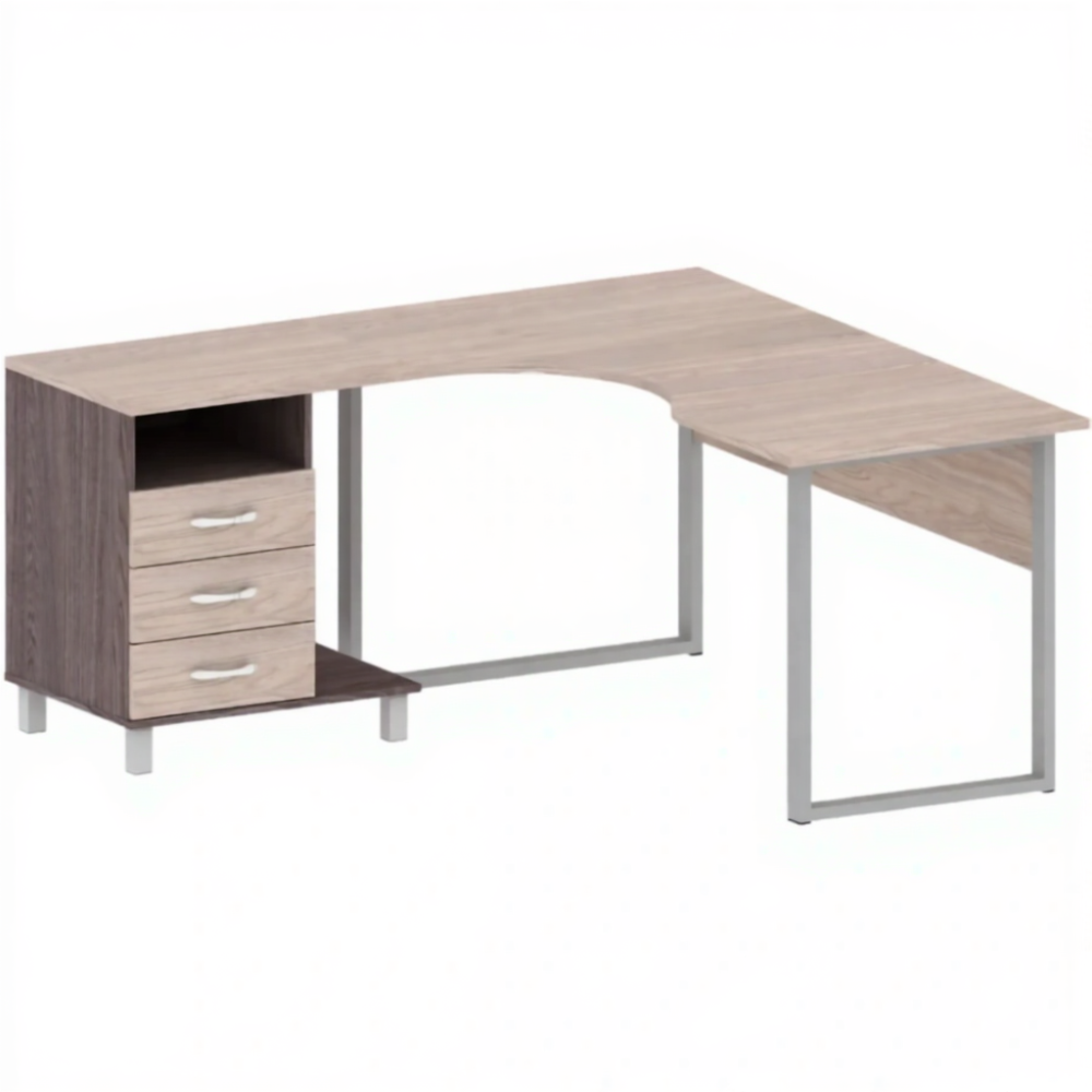 Стол угловой левый с тумбой на металлическом каркасе ОФ-СТ-199-2