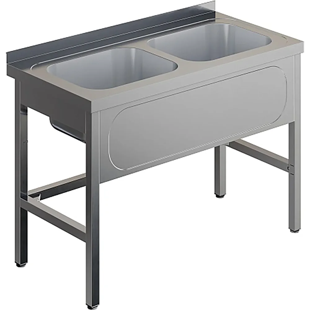 Ванна моечная двухсекционная цельнотянутая с бортом ВМЦ-2/12/7-Б