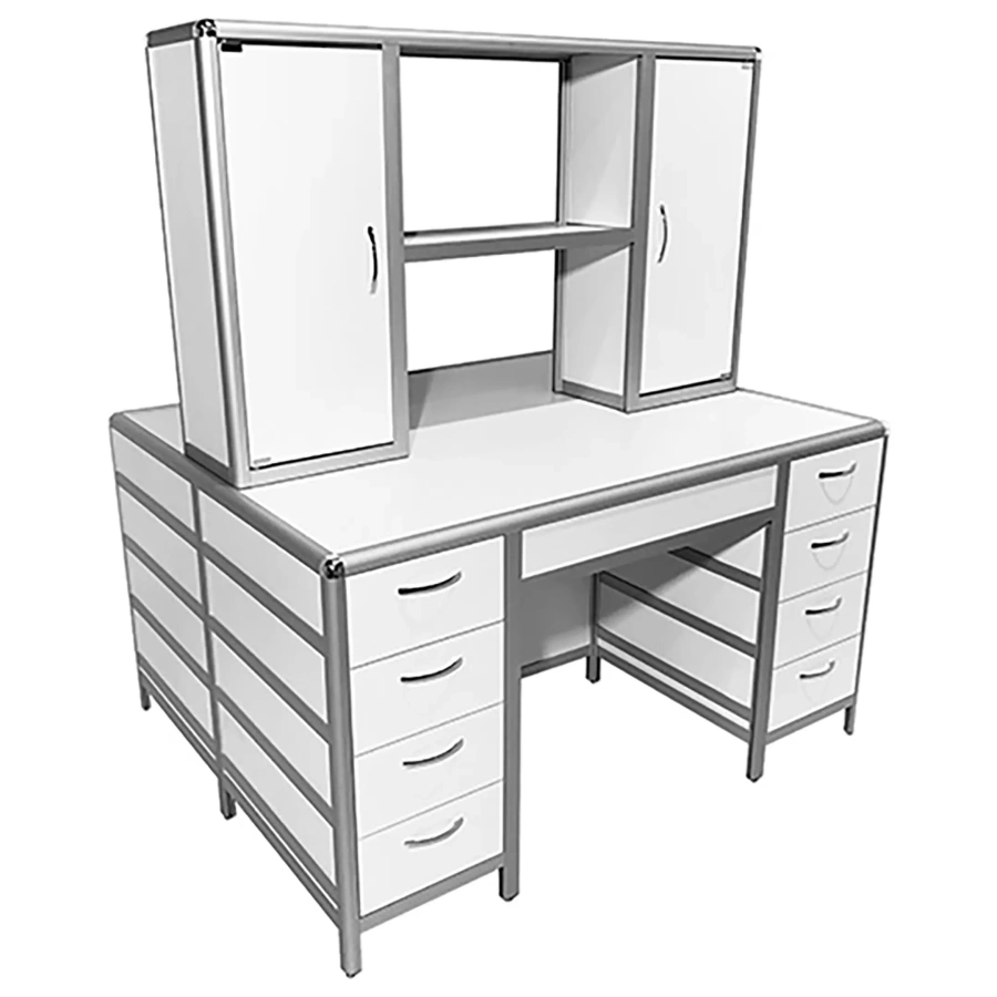 Стол лабораторный островной MED 11.005al с надстройкой (белый)