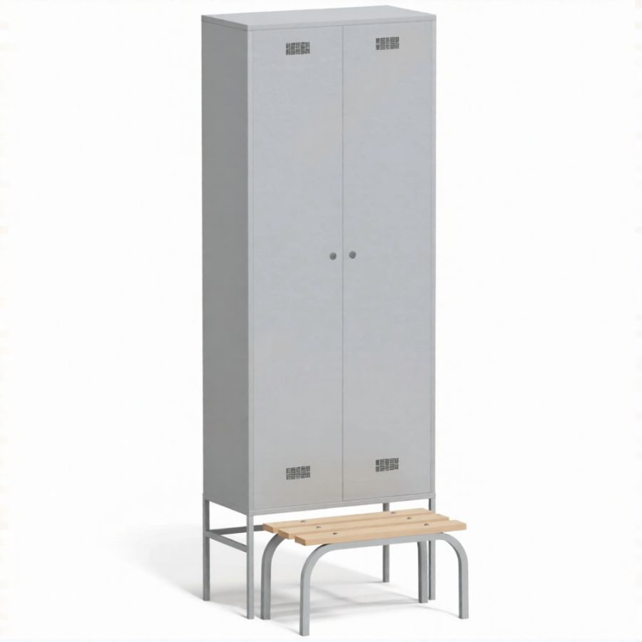 Шкаф для одежды металлический ШРВ-П-800-2 со скамьей