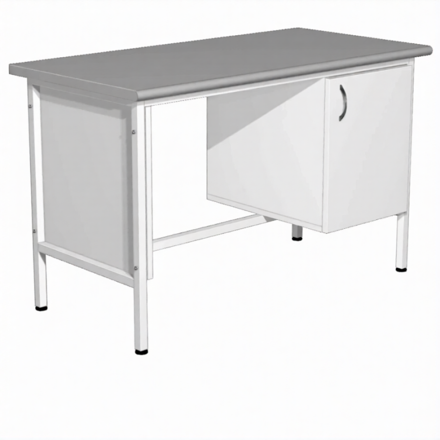 Стол для врача рабочий с тумбой СЛ-3.1 (1200х600х750) (постформинг серый, каркас белый)
