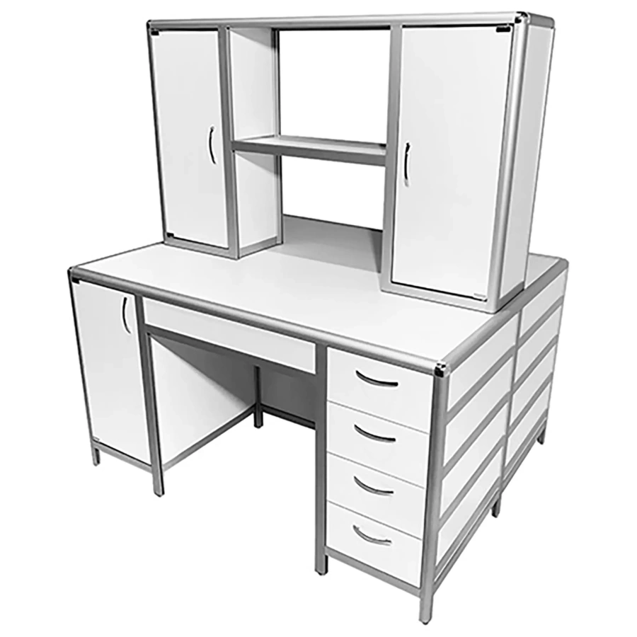 Стол лабораторный островной MED 11.004al с надстройкой (белый)