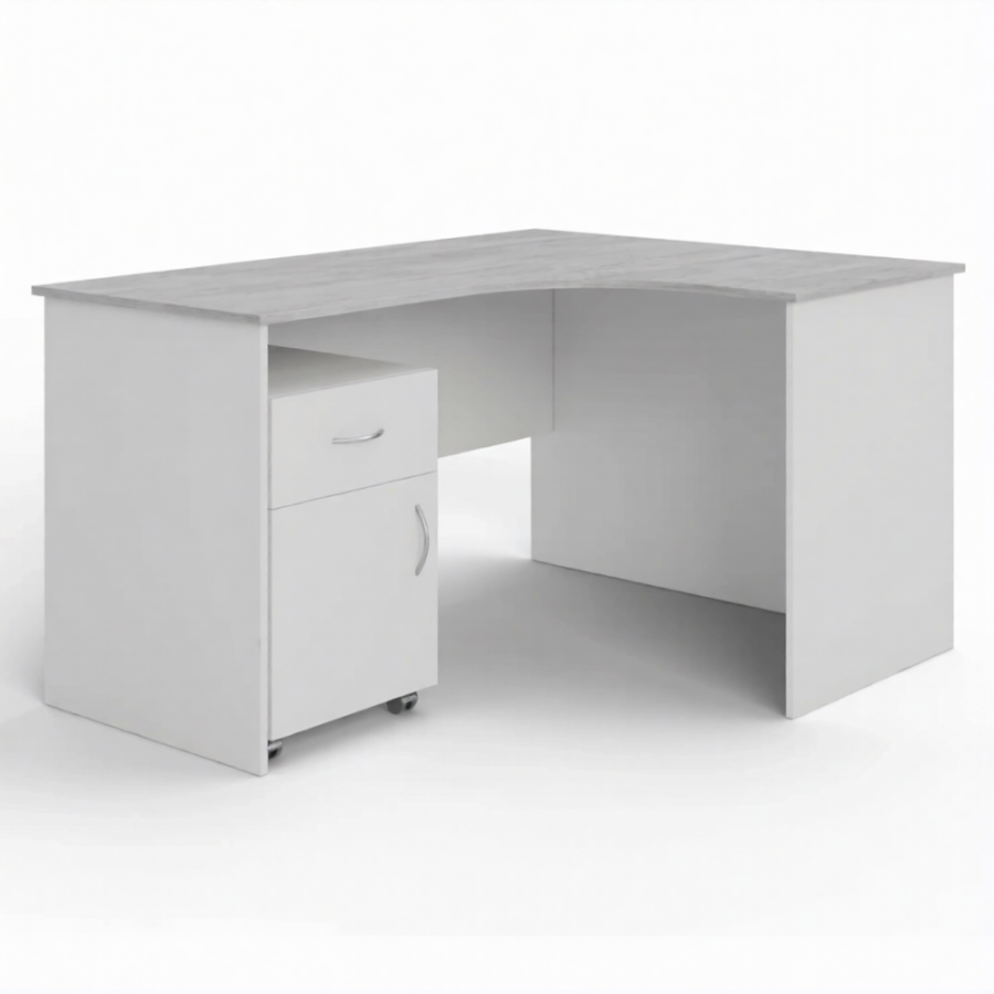 Стол рабочий угловой с тумбой подкатной СУ-1 правый (корпус ЛДСП белый, столеш. ЛДСП дуб канадский)